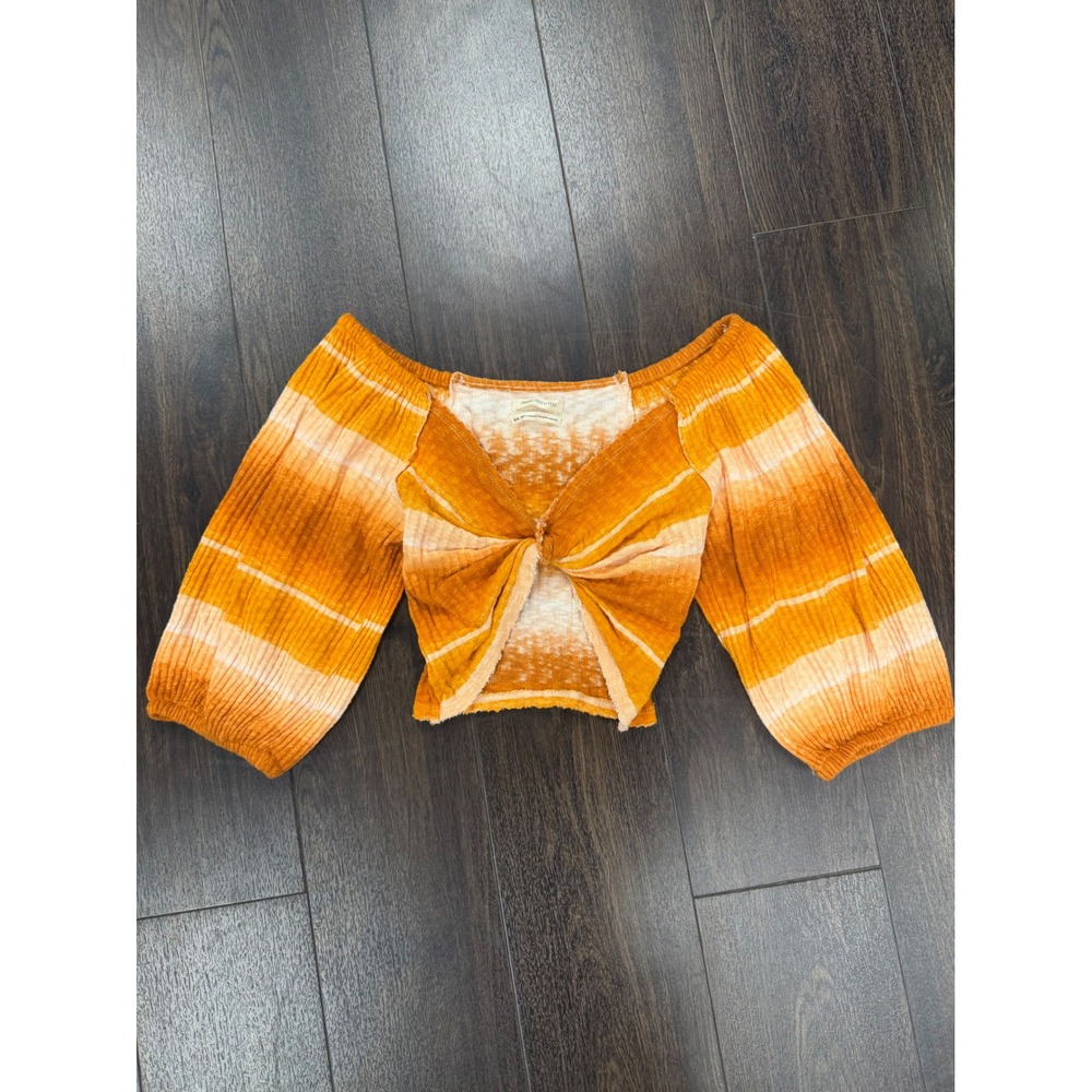 Urban Outfitters Orange Striped Space Dye Off-The-Shoulder‎ Crop Top Size Medium